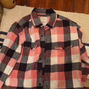 American Eagle Outfitters Pink and Black Plaid Casual Button Down Shirt